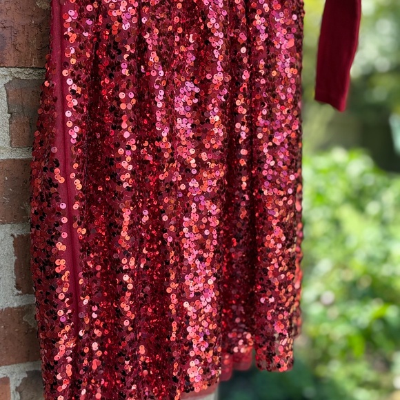 Red American Princess Sequin Long Sleeve Holiday Party Dress, size 12 - Picture 2 of 5